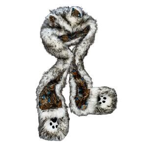 Womp-A-Wear Handmade Wolf Scarf Hoodie- Faux Fur Animal Spirit Hood with Mittens